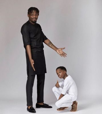 Wizkid’s Son Boluwatife Show Case His Clothing Line As He Pictured With Rapper YCee (Photos)