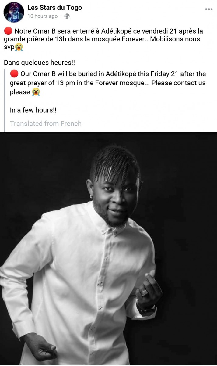 Sad!! Popular Togolese RnB Singer Omar B Died Of Heart Attack
