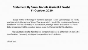 Lil Frosh Finally Breaks Silence, As He Apologized For His Actions