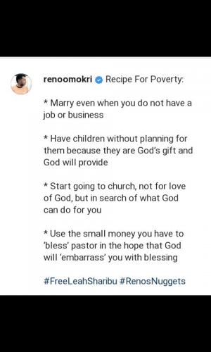 “Recipe For Poverty” – See things Reno Omokri listed that can make a person poor