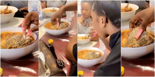Lady struggles to eat fish with long attached nails, social media reacts