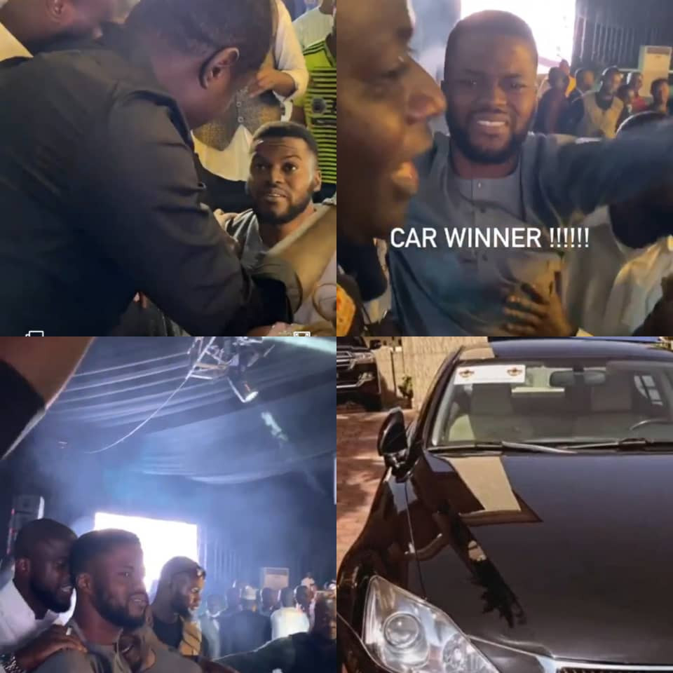 Wedding guest goes on his knees after winning Lexus car at Malivelihood's wedding (video)