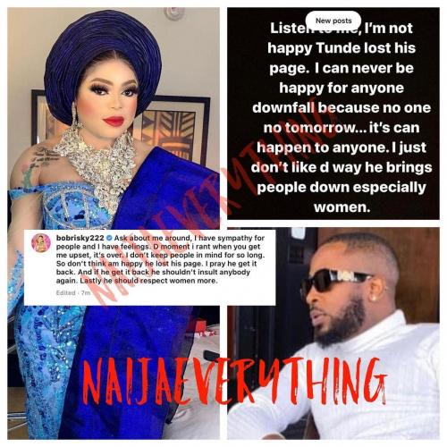 See How Bobrisky Reacts After Tunde Ednut’s Instagram Page Gets Disabled