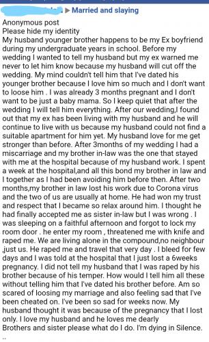 My husband's younger brother happens to be my Ex, See What He Did To Me - Lady Seeks Advice On What To Do