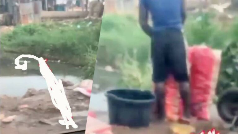 Carrot seller caught on camera using dirty gutter water to wash Carrots in Ondo state (video)
