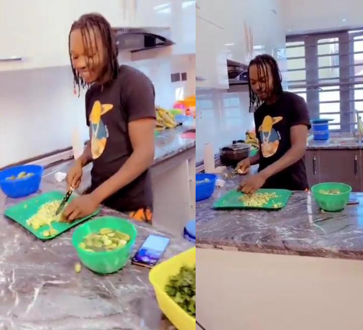 Naira Marley says as he shows off cooking skills, Says “Women and men belong in the kitchen” (Video)