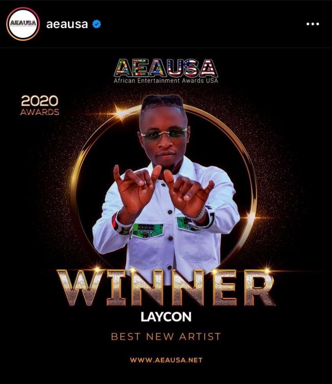 AEAUSA 2020 Awards: Laycon Wins Best New Artist Of The Year Award