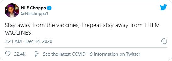 NLE Choppa, Migos and others warns people to stay away from the Covid 19 Vaccine