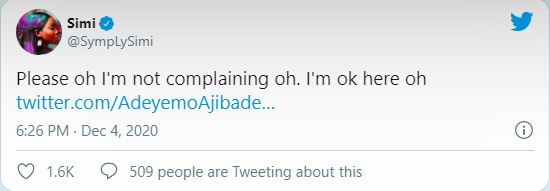 Simi replied a fan who said she deserves to sing in heaven