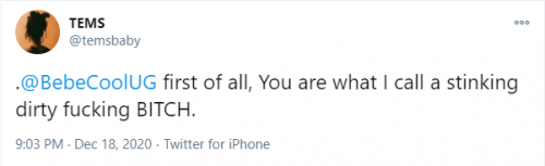 Tems blast Ugandan singer, Bebe Cool for being behind her arrest