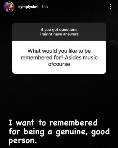 “What I Would Love To Be Remembered For” – Singer, Simi